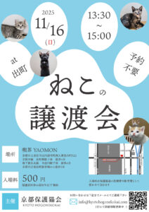 11/16 譲渡会at出町 @ 喫茶YAOMON | 京都市 | 京都府 | 日本